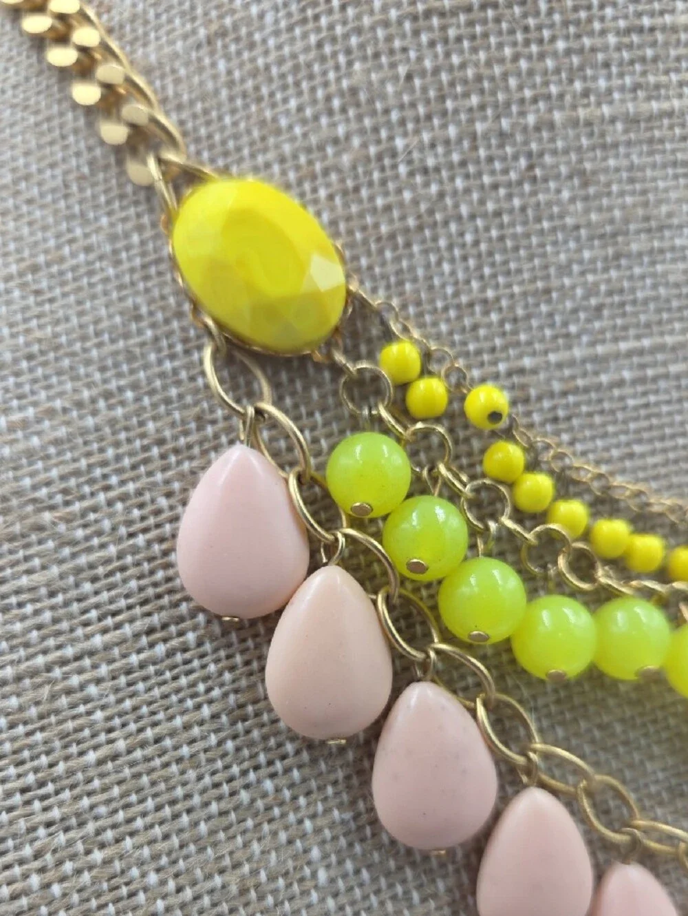 David Aubrey Chunky Multistrand Yellow and Blush Teardrop Statement Necklace